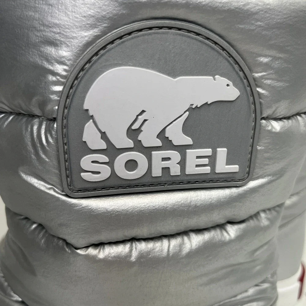 Sorel Waterproof Metallic Silver Puffer Snow Boots‎ Womens 9.5 Après Ski Y2K